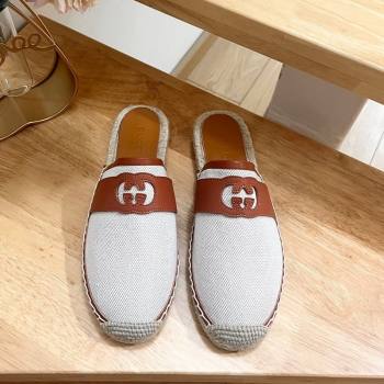 Gucci GG Canvas Espadrille Flat Mules with Interlocking G White 2024 0604 (MD-240605087)