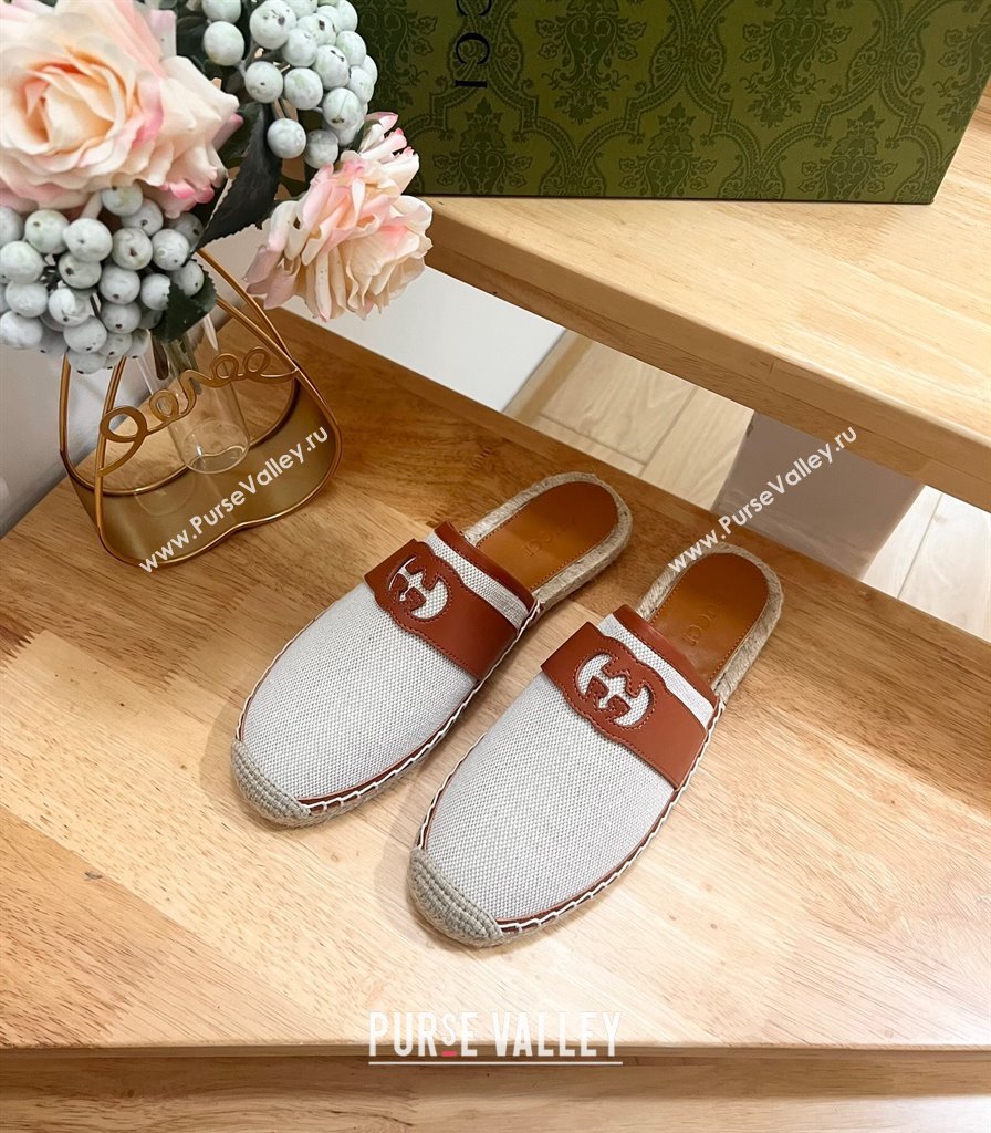 Gucci GG Canvas Espadrille Flat Mules with Interlocking G White 2024 0604 (MD-240605087)