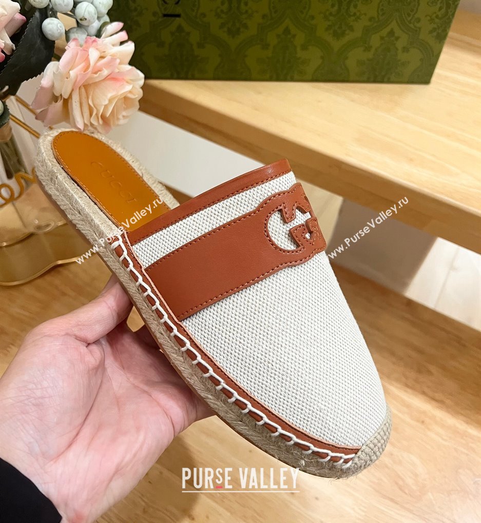 Gucci GG Canvas Espadrille Flat Mules with Interlocking G White 2024 0604 (MD-240605087)