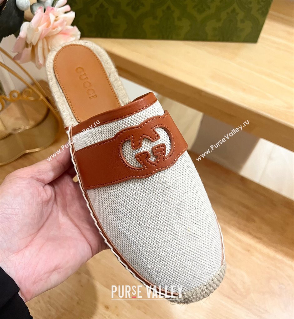 Gucci GG Canvas Espadrille Flat Mules with Interlocking G White 2024 0604 (MD-240605087)