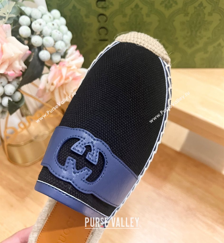 Gucci GG Canvas Espadrille Flat Mules with Interlocking G Black 2024 0604 (MD-240605088)