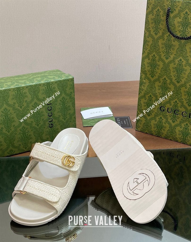 Gucci Straw Effect Flat Slides Sandal with Strap and GG White 2024 0605 (MD-240605024)