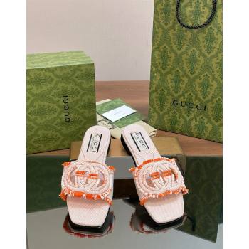 Gucci Interlocking G Flat Slide Sandals in Frayed Canvas with Fringe Orange 2024 (MD-240605170)