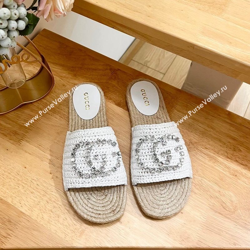 Gucci Strass Interlocking G Espadrille Flat Slides Sandal White 2024 780589 (HB-240605091)