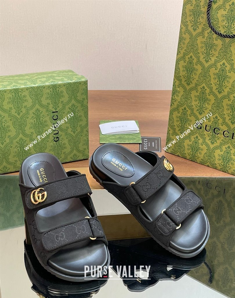 Gucci GG Canvas Flat Slides Sandal with Strap Black 2024 0605 (MD-240605032)