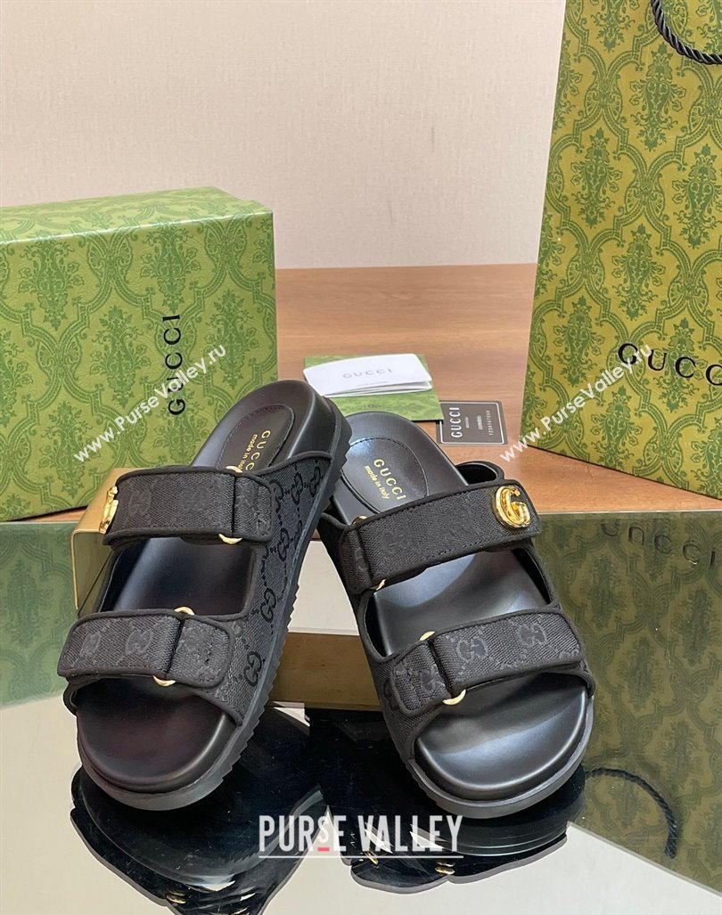 Gucci GG Canvas Flat Slides Sandal with Strap Black 2024 0605 (MD-240605032)