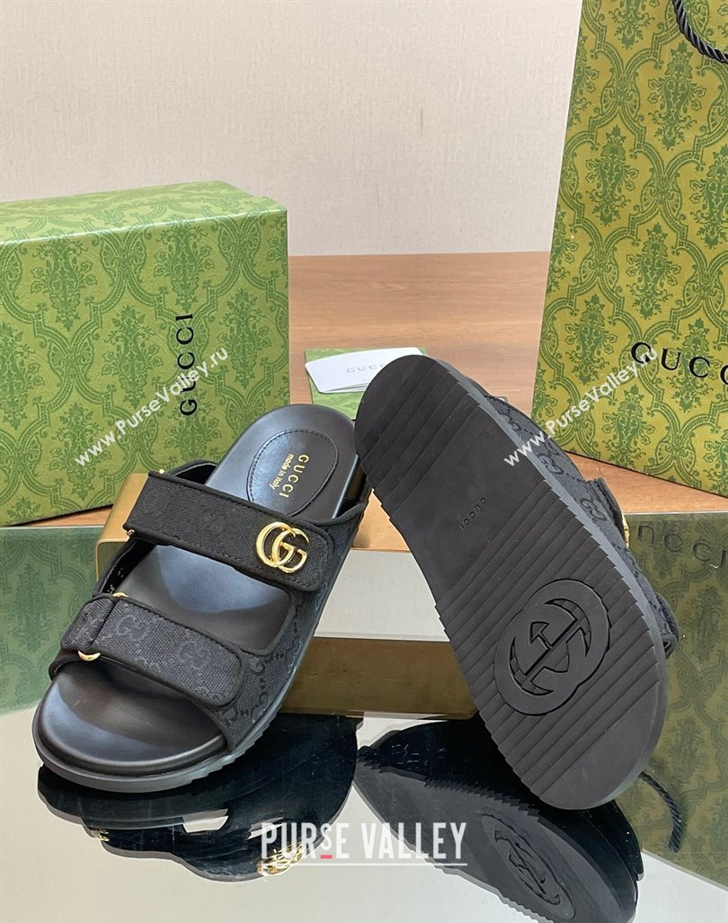 Gucci GG Canvas Flat Slides Sandal with Strap Black 2024 0605 (MD-240605032)