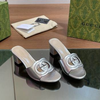 Gucci Cutout Interlocking G Heel Slide Sandals 5.5cm Silver 2024 0605 (MD-240605119)