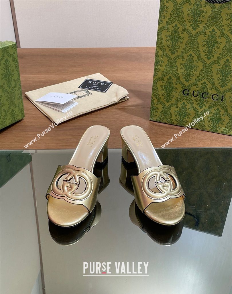 Gucci Cutout Interlocking G Heel Slide Sandals 5.5cm Gold 2024 0605 (MD-240605120)