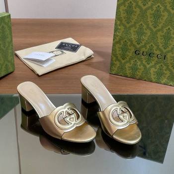 Gucci Cutout Interlocking G Heel Slide Sandals 5.5cm Gold 2024 0605 (MD-240605120)