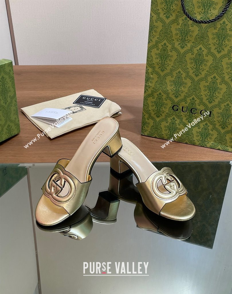 Gucci Cutout Interlocking G Heel Slide Sandals 5.5cm Gold 2024 0605 (MD-240605120)