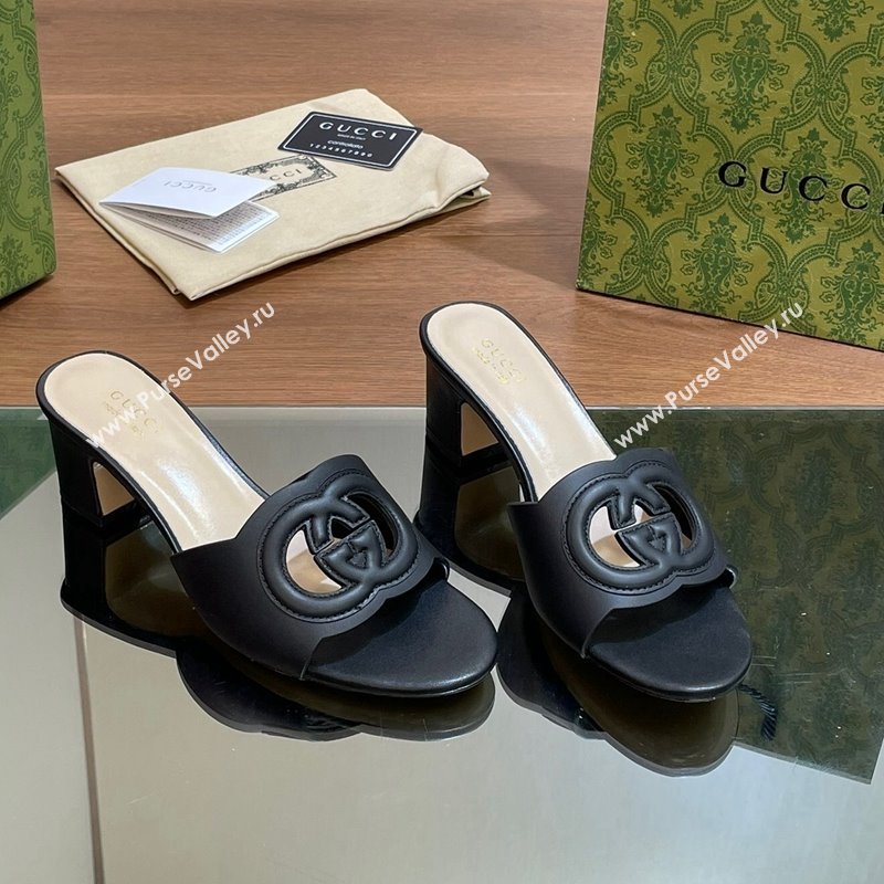 Gucci Cutout Interlocking G Heel Slide Sandals 5.5cm Black 2024 0605 (MD-240605121)