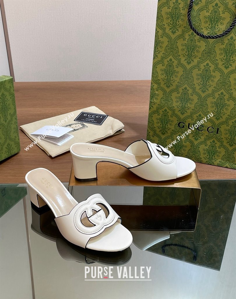 Gucci Cutout Interlocking G Heel Slide Sandals 5.5cm White 2024 0605 (MD-240605122)