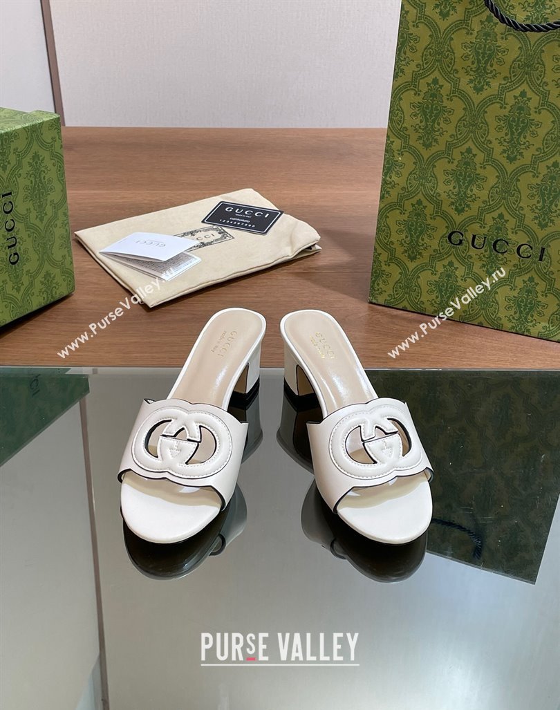 Gucci Cutout Interlocking G Heel Slide Sandals 5.5cm White 2024 0605 (MD-240605122)