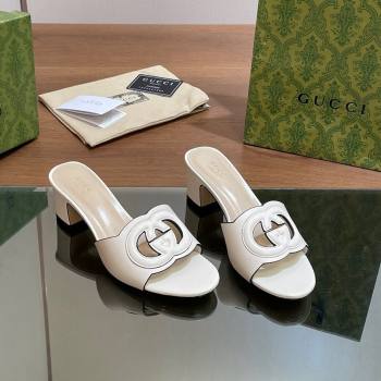 Gucci Cutout Interlocking G Heel Slide Sandals 5.5cm White 2024 0605 (MD-240605122)