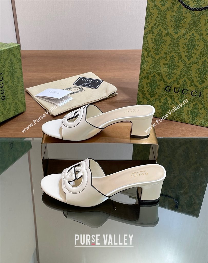 Gucci Cutout Interlocking G Heel Slide Sandals 5.5cm White 2024 0605 (MD-240605122)