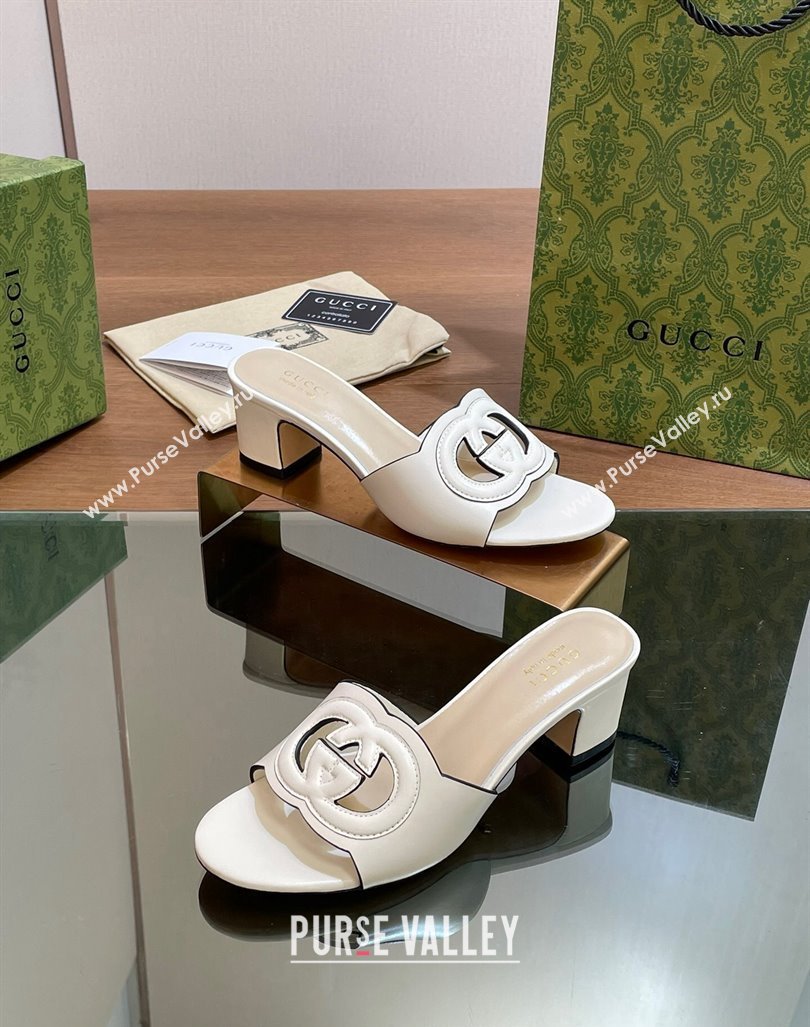 Gucci Cutout Interlocking G Heel Slide Sandals 5.5cm White 2024 0605 (MD-240605122)