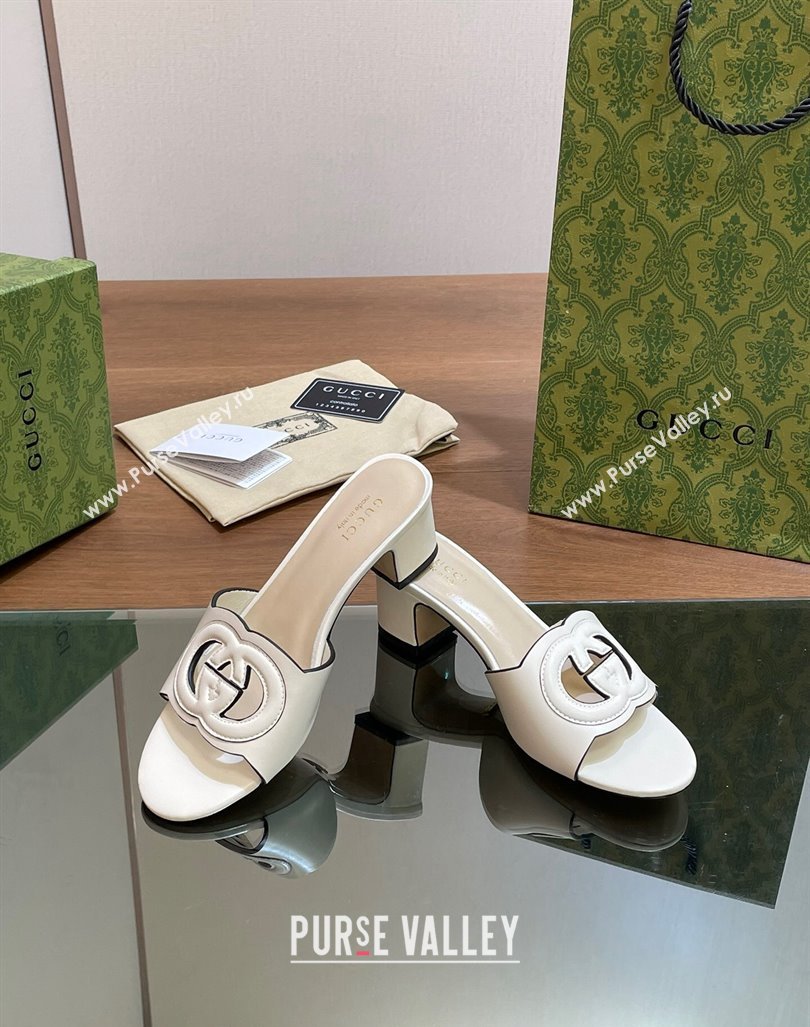 Gucci Cutout Interlocking G Heel Slide Sandals 5.5cm White 2024 0605 (MD-240605122)