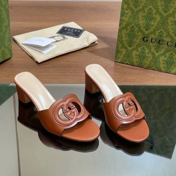 Gucci Cutout Interlocking G Heel Slide Sandals 5.5cm Brown 2024 0605 (MD-240605123)