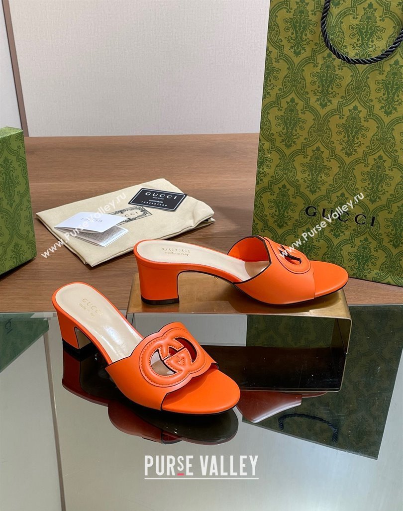 Gucci Cutout Interlocking G Heel Slide Sandals 5.5cm Orange 2024 0605 (MD-240605124)