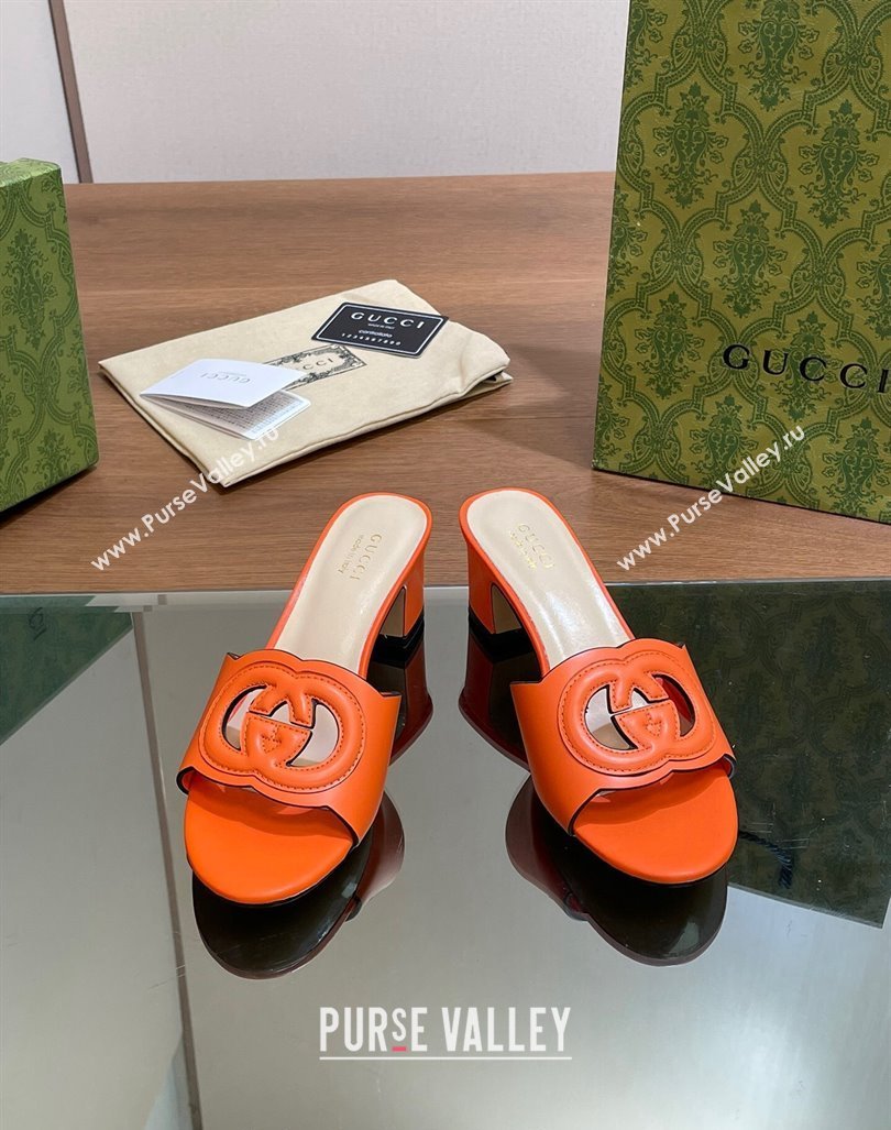 Gucci Cutout Interlocking G Heel Slide Sandals 5.5cm Orange 2024 0605 (MD-240605124)