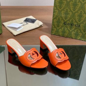 Gucci Cutout Interlocking G Heel Slide Sandals 5.5cm Orange 2024 0605 (MD-240605124)