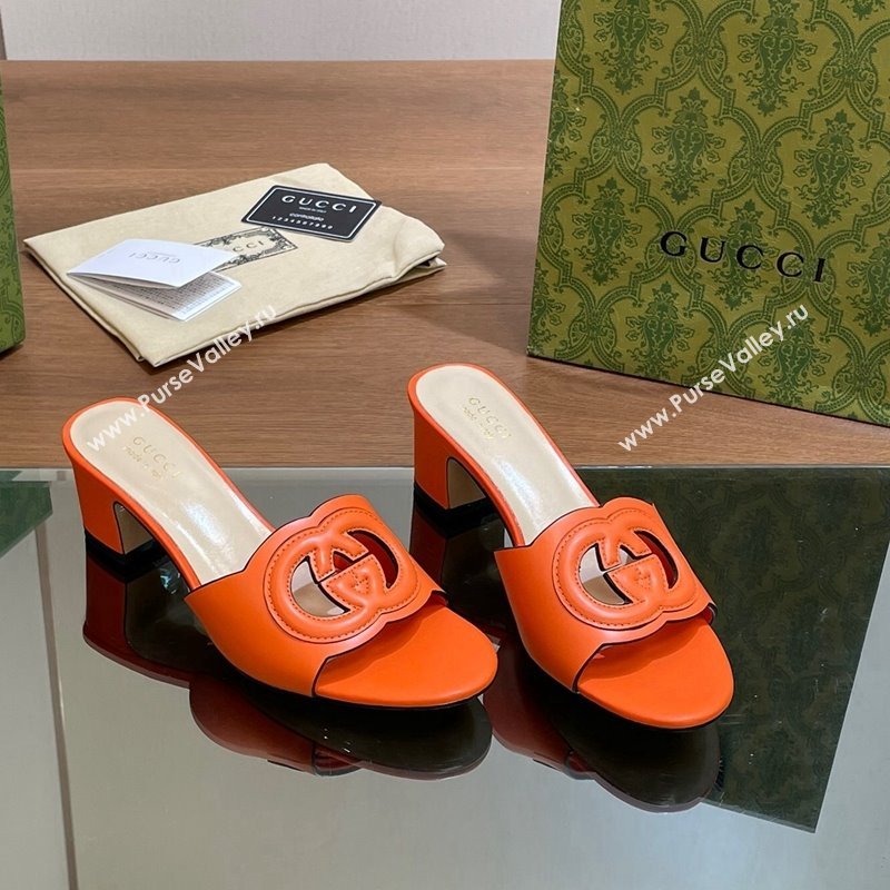 Gucci Cutout Interlocking G Heel Slide Sandals 5.5cm Orange 2024 0605 (MD-240605124)