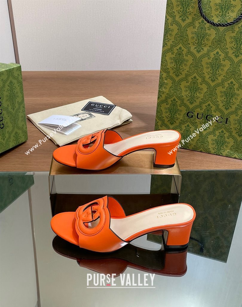 Gucci Cutout Interlocking G Heel Slide Sandals 5.5cm Orange 2024 0605 (MD-240605124)