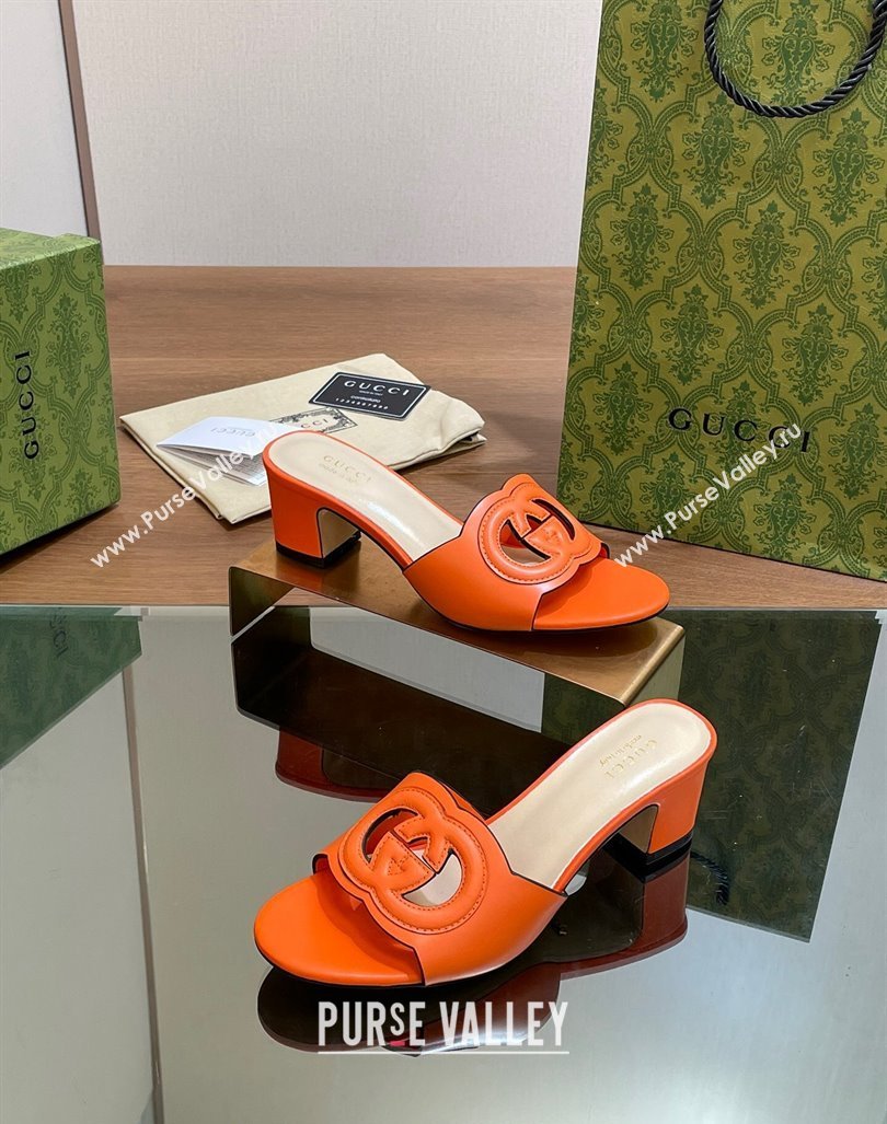 Gucci Cutout Interlocking G Heel Slide Sandals 5.5cm Orange 2024 0605 (MD-240605124)