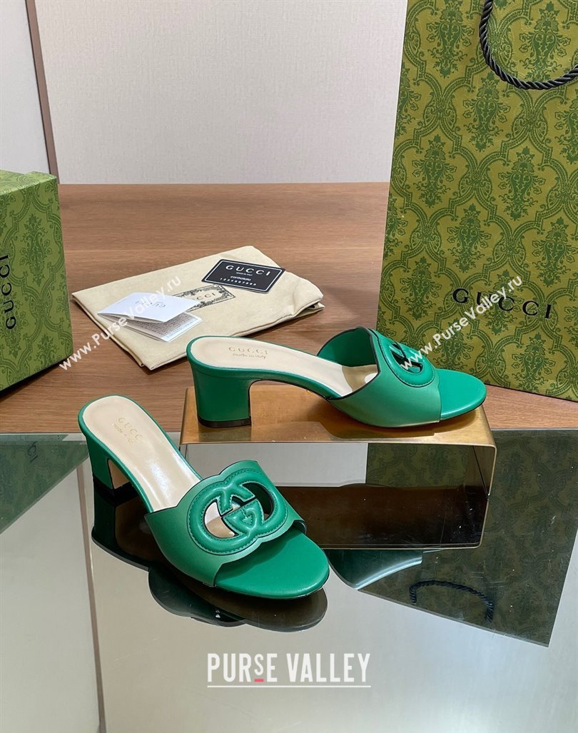 Gucci Cutout Interlocking G Heel Slide Sandals 5.5cm Green 2024 0605 (MD-240605125)