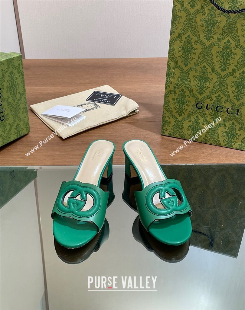 Gucci Cutout Interlocking G Heel Slide Sandals 5.5cm Green 2024 0605 (MD-240605125)