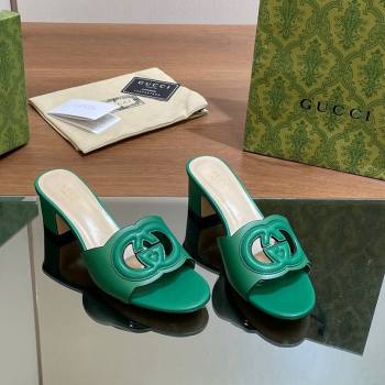 Gucci Cutout Interlocking G Heel Slide Sandals 5.5cm Green 2024 0605 (MD-240605125)