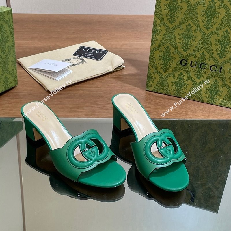 Gucci Cutout Interlocking G Heel Slide Sandals 5.5cm Green 2024 0605 (MD-240605125)