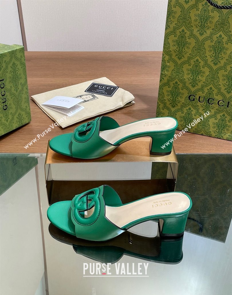 Gucci Cutout Interlocking G Heel Slide Sandals 5.5cm Green 2024 0605 (MD-240605125)