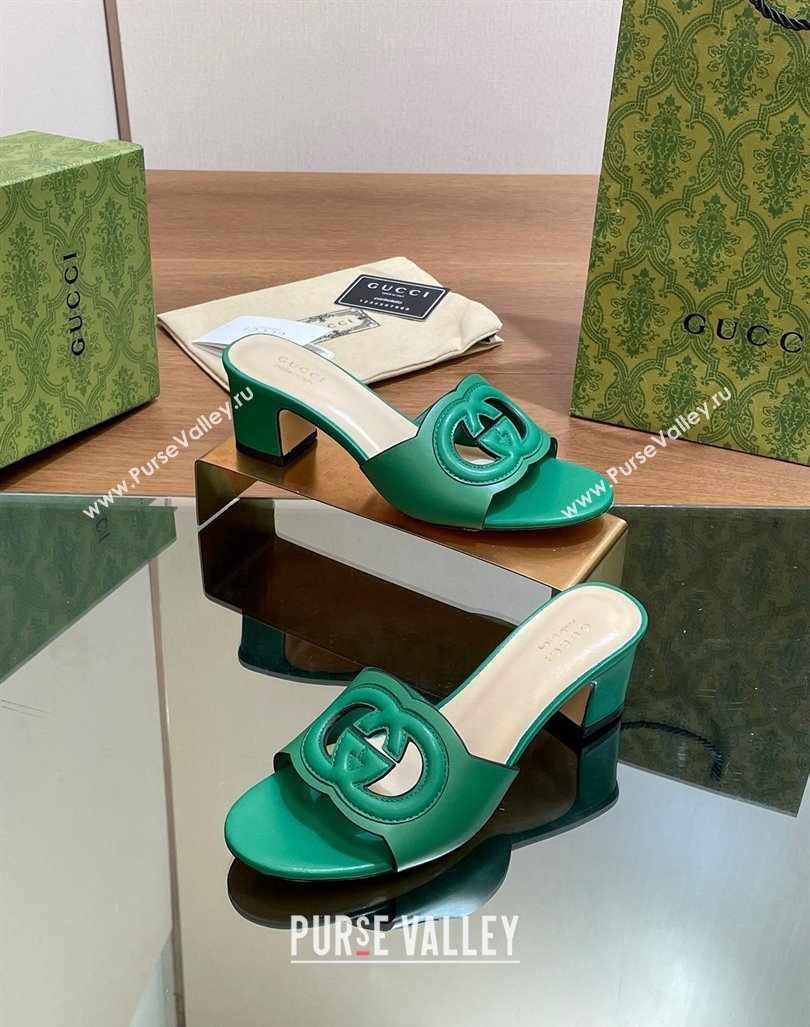 Gucci Cutout Interlocking G Heel Slide Sandals 5.5cm Green 2024 0605 (MD-240605125)