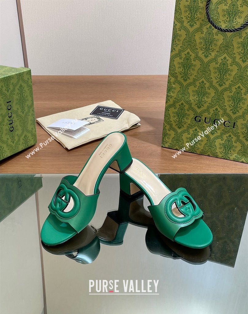 Gucci Cutout Interlocking G Heel Slide Sandals 5.5cm Green 2024 0605 (MD-240605125)