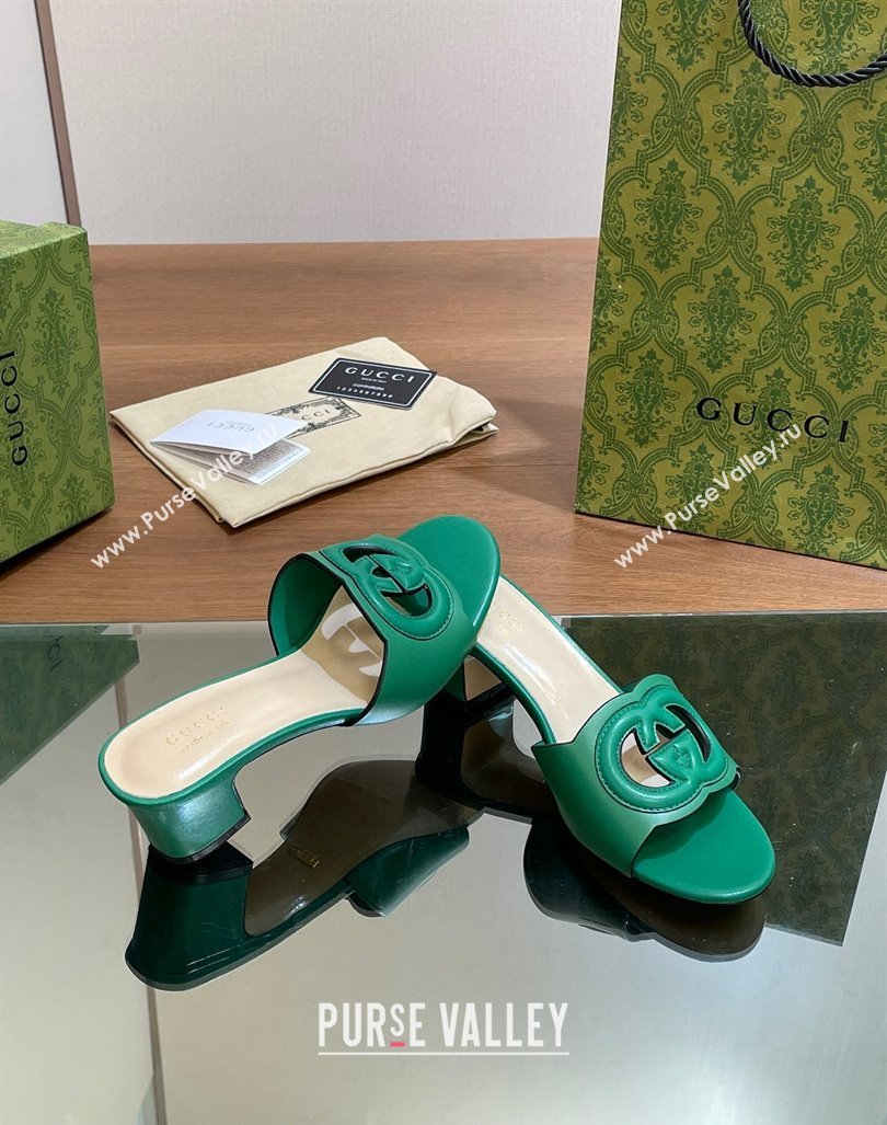 Gucci Cutout Interlocking G Heel Slide Sandals 5.5cm Green 2024 0605 (MD-240605125)