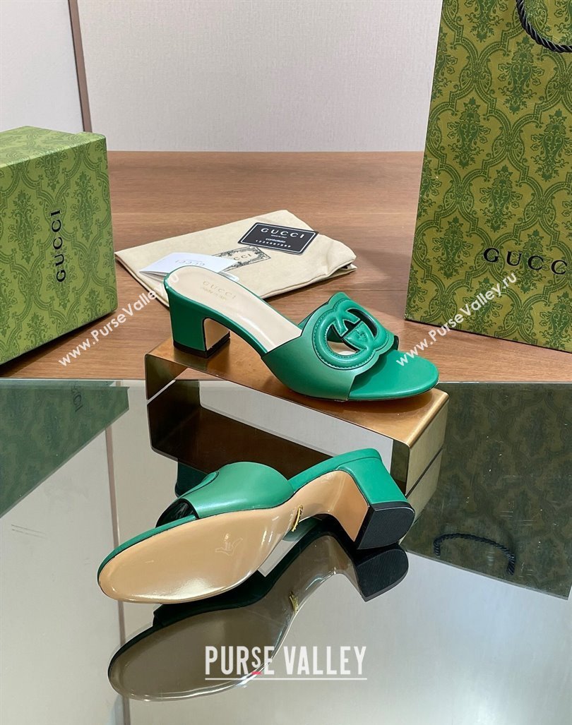 Gucci Cutout Interlocking G Heel Slide Sandals 5.5cm Green 2024 0605 (MD-240605125)