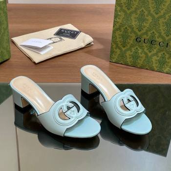 Gucci Cutout Interlocking G Heel Slide Sandals 5.5cm Light Blue 2024 0605 (MD-240605126)