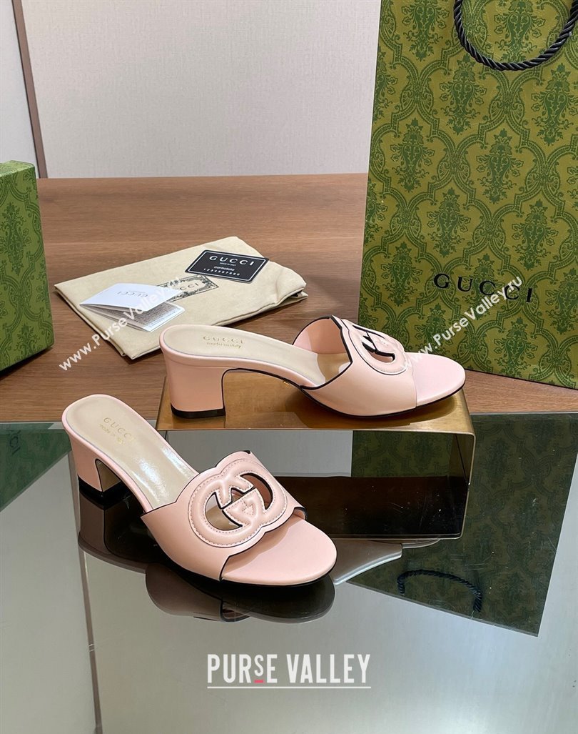 Gucci Cutout Interlocking G Heel Slide Sandals 5.5cm Light Pink 2024 0605 (MD-240605127)