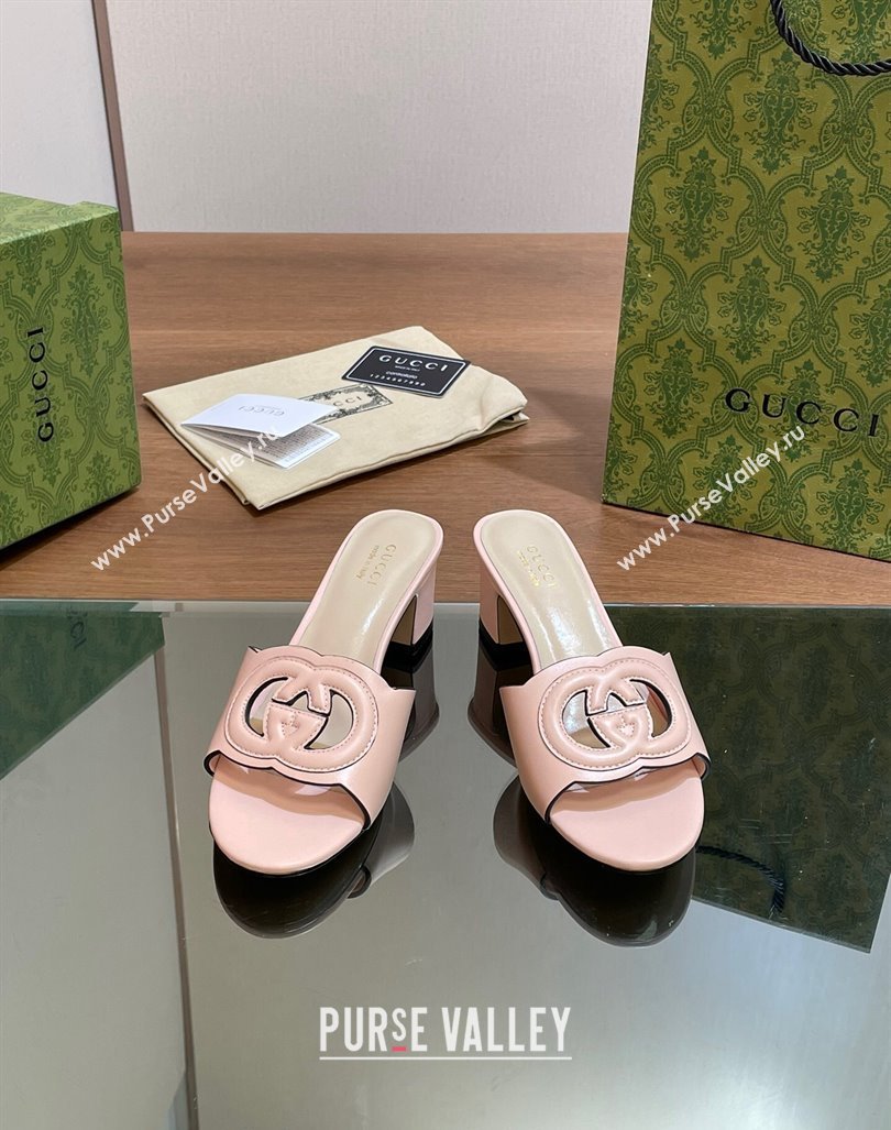 Gucci Cutout Interlocking G Heel Slide Sandals 5.5cm Light Pink 2024 0605 (MD-240605127)