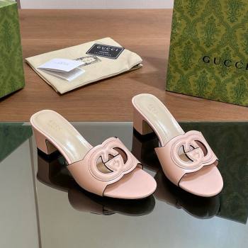 Gucci Cutout Interlocking G Heel Slide Sandals 5.5cm Light Pink 2024 0605 (MD-240605127)