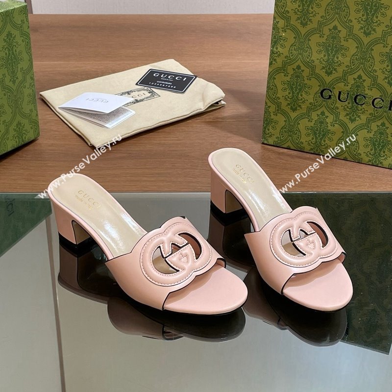 Gucci Cutout Interlocking G Heel Slide Sandals 5.5cm Light Pink 2024 0605 (MD-240605127)