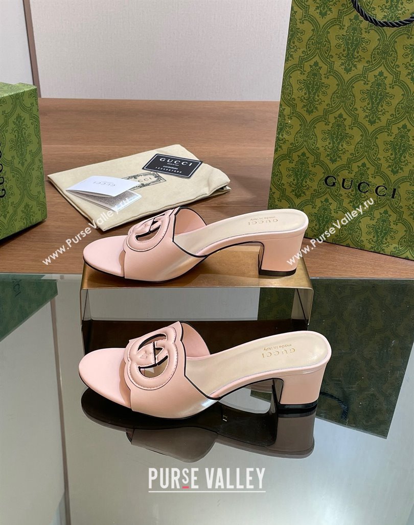 Gucci Cutout Interlocking G Heel Slide Sandals 5.5cm Light Pink 2024 0605 (MD-240605127)