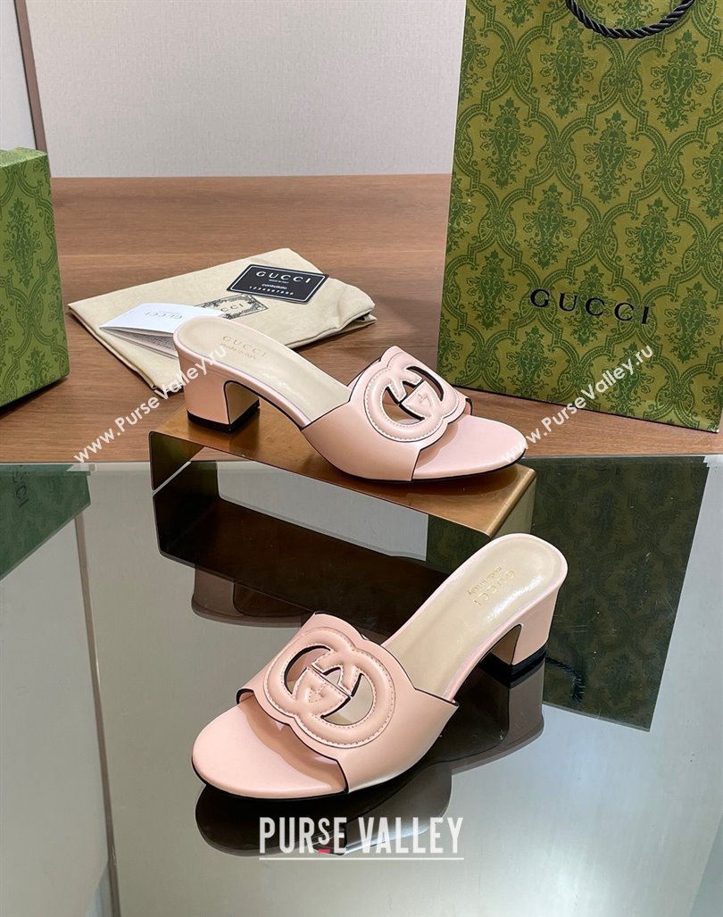 Gucci Cutout Interlocking G Heel Slide Sandals 5.5cm Light Pink 2024 0605 (MD-240605127)