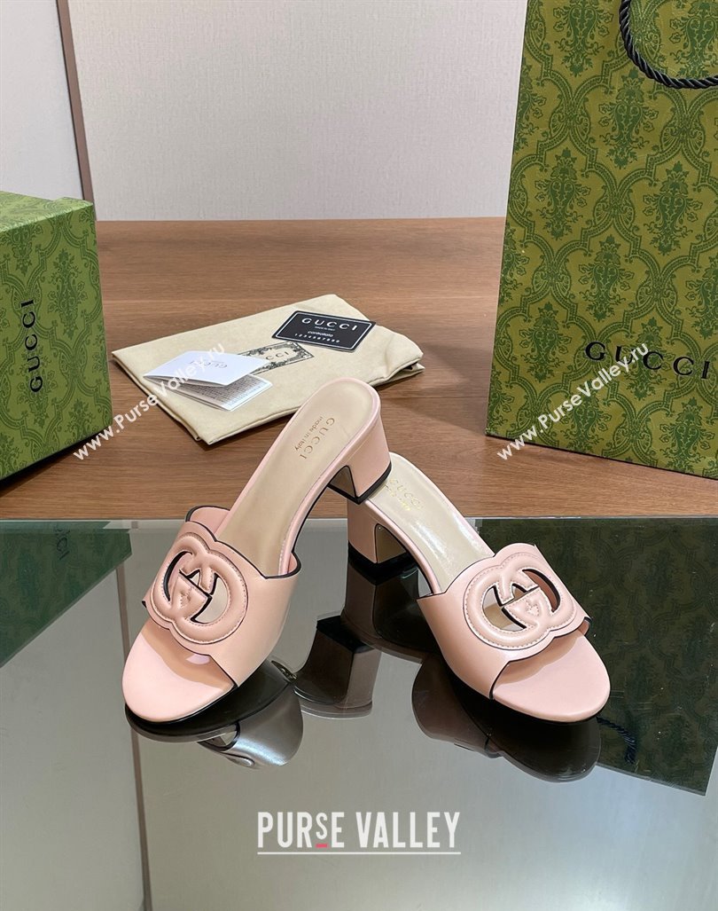 Gucci Cutout Interlocking G Heel Slide Sandals 5.5cm Light Pink 2024 0605 (MD-240605127)