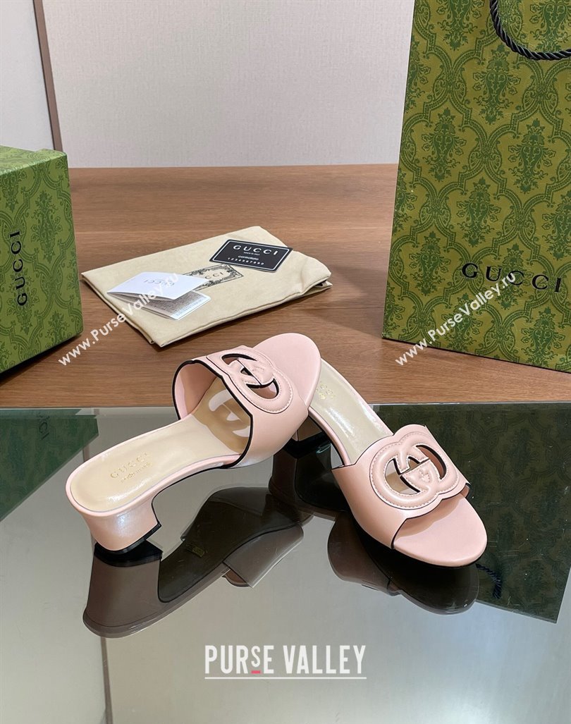 Gucci Cutout Interlocking G Heel Slide Sandals 5.5cm Light Pink 2024 0605 (MD-240605127)