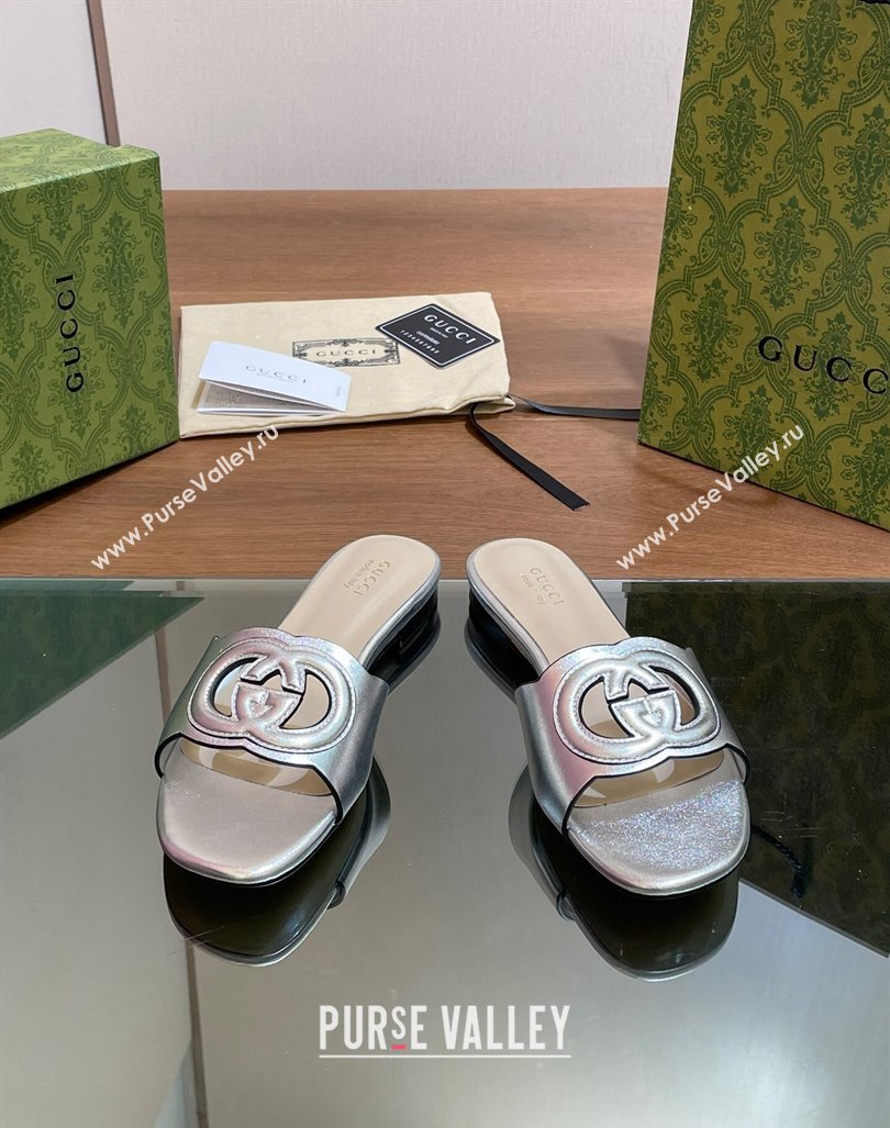 Gucci Cutout Interlocking G Flat Slides Sandals Silver 2024 0605 (MD-240605128)