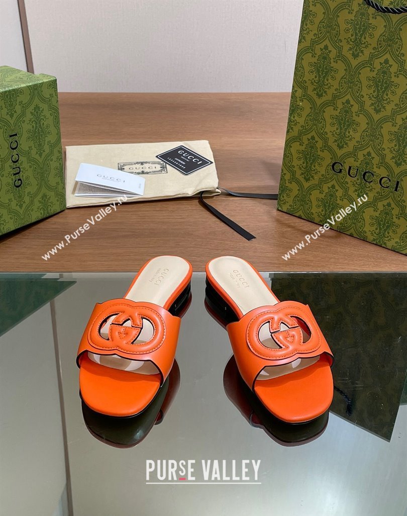 Gucci Cutout Interlocking G Flat Slides Sandals Orange 2024 0605 (MD-240605130)