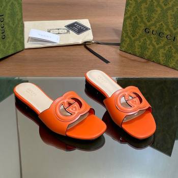 Gucci Cutout Interlocking G Flat Slides Sandals Orange 2024 0605 (MD-240605130)